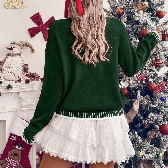 Dark Green Casual Women's  Sweater - Picture 2 of 7